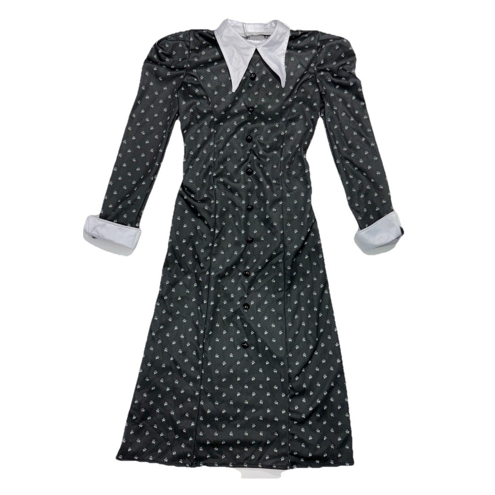 Child Wednesday Addams Black‎ Collared Dress Girls Halloween Costume No Tag READ